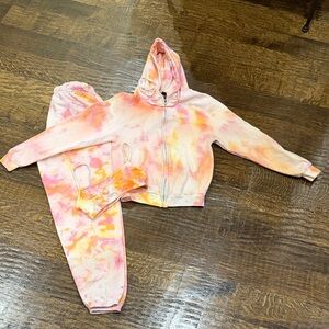 Women's 3 piece Set size small/34 bralette Tie-Dye Hoodie and Joggers Set